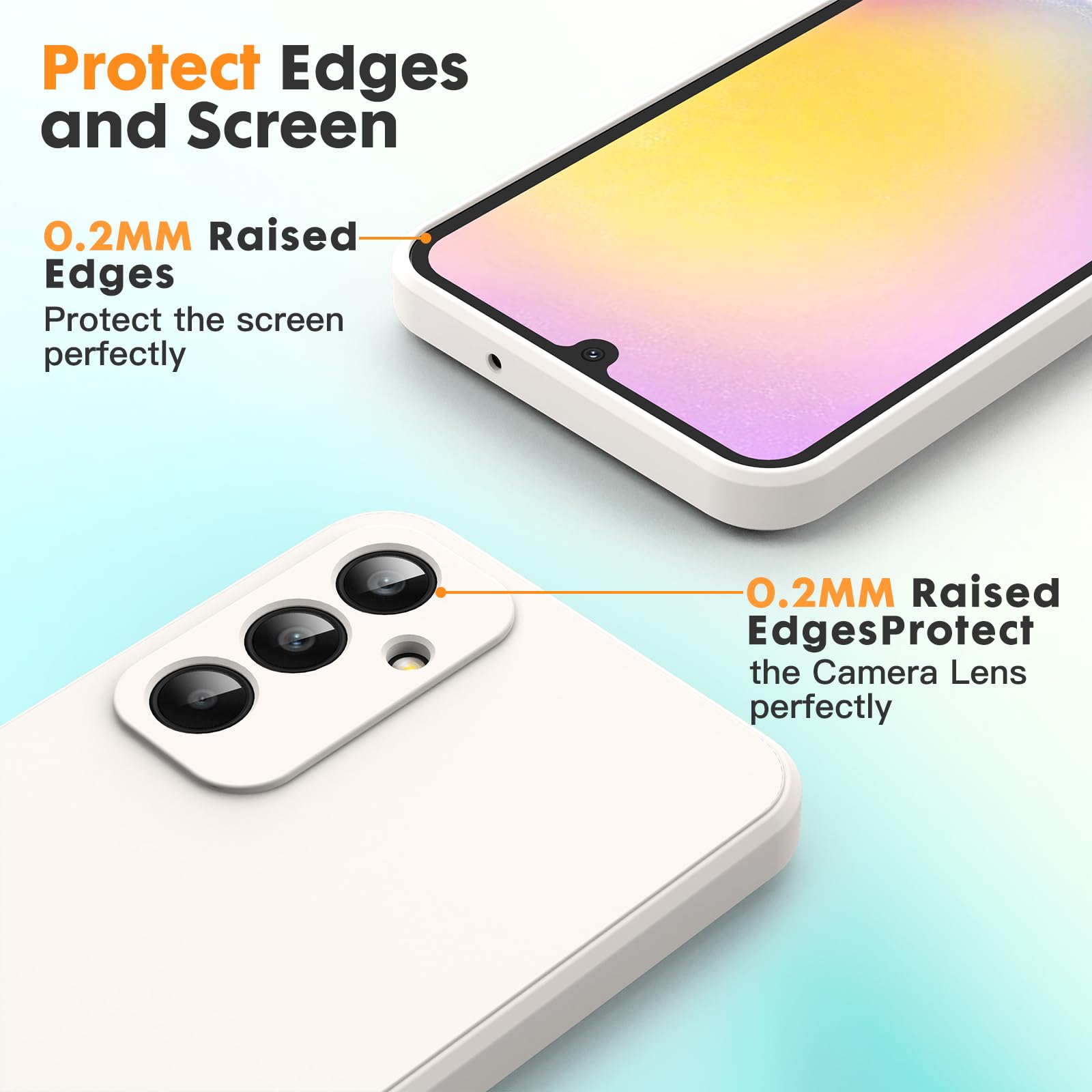 Byvuwiay Cover per Samsung Galaxy A25 5G con 2 Vetro Temperato Pellicola Protettiva, Custodia in TPU Ultra Sottile Antiurto Anti-Scratch Case, Bianco