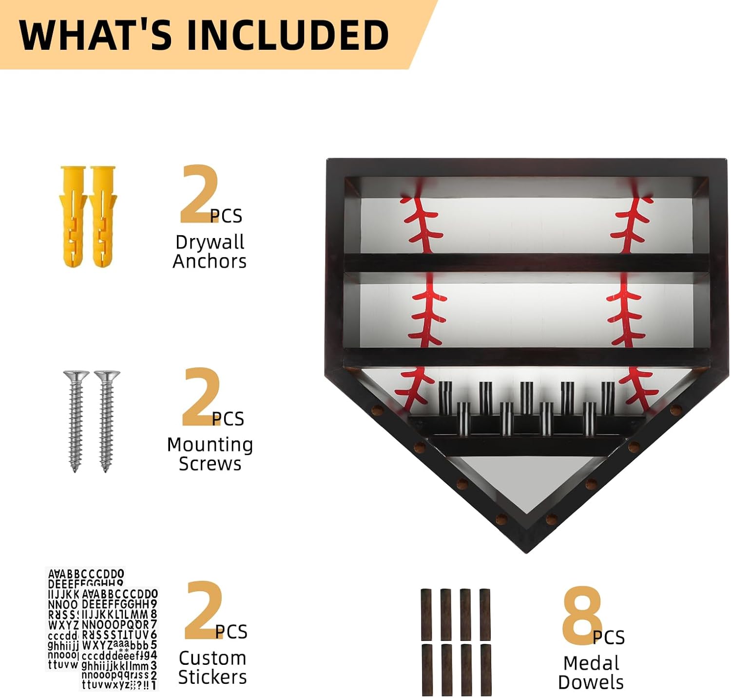 Baseball Display Case,Wooden Baseball Ring Holder,Championship Ring Displays Case,Baseball Ring Display Case,Baseball Holder Display Case for Balls,Rings,Trophies,Medals,17"×16.5"×3.5"