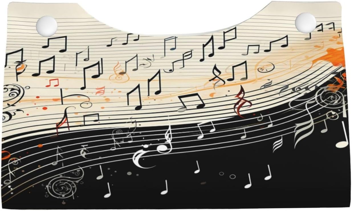 Tissue Box Cover Retro Music Notes Print Rectangle PU Leather Tissue Box Holder for Car Bathroom Bedroom Desk Tabletop Decor image 2