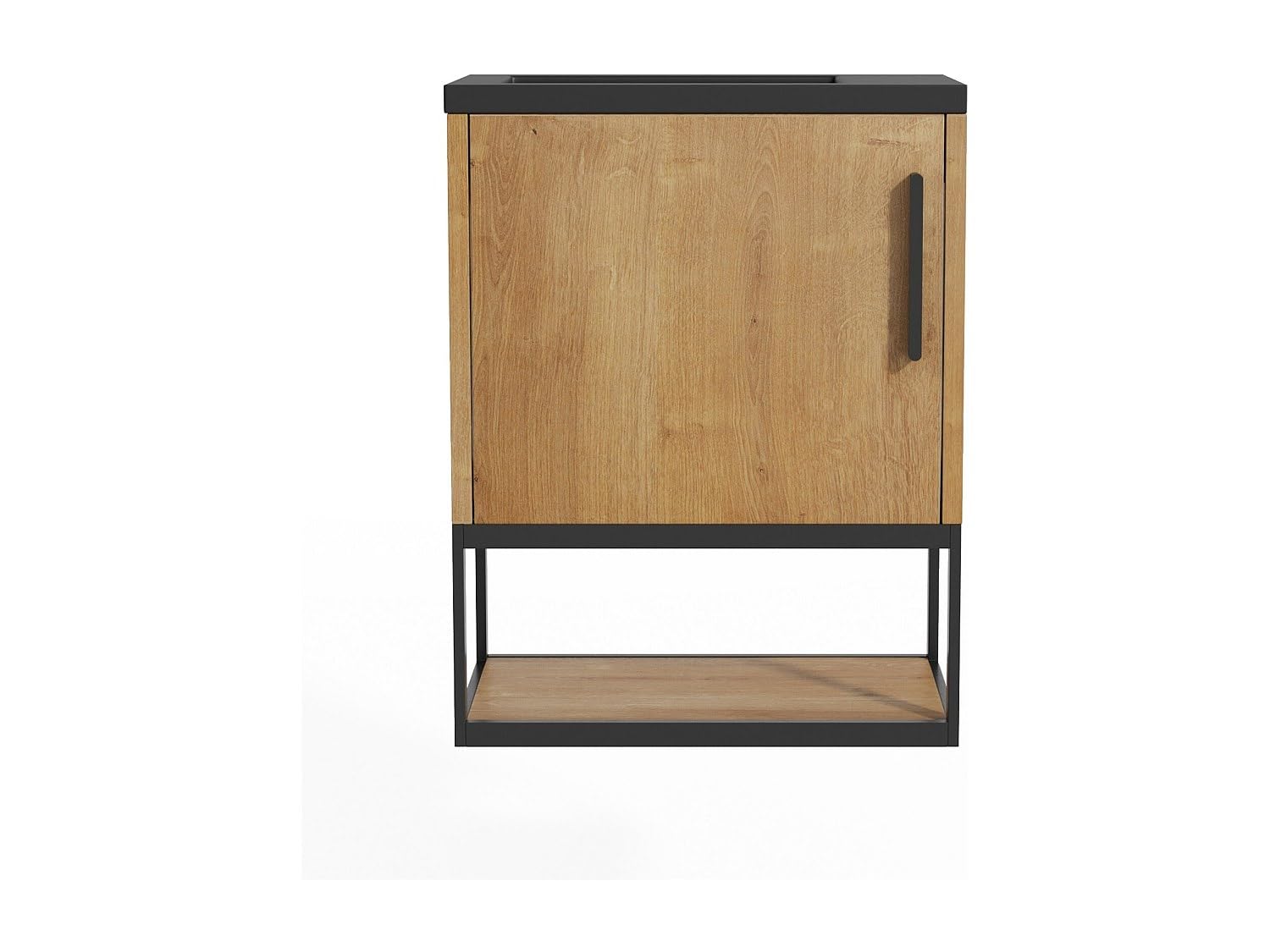 Vente-unique - Meuble Lave-Main Suspendu avec Niche et Vasque Noire - 40 cm - Coloris Naturel Clair - LOPENA