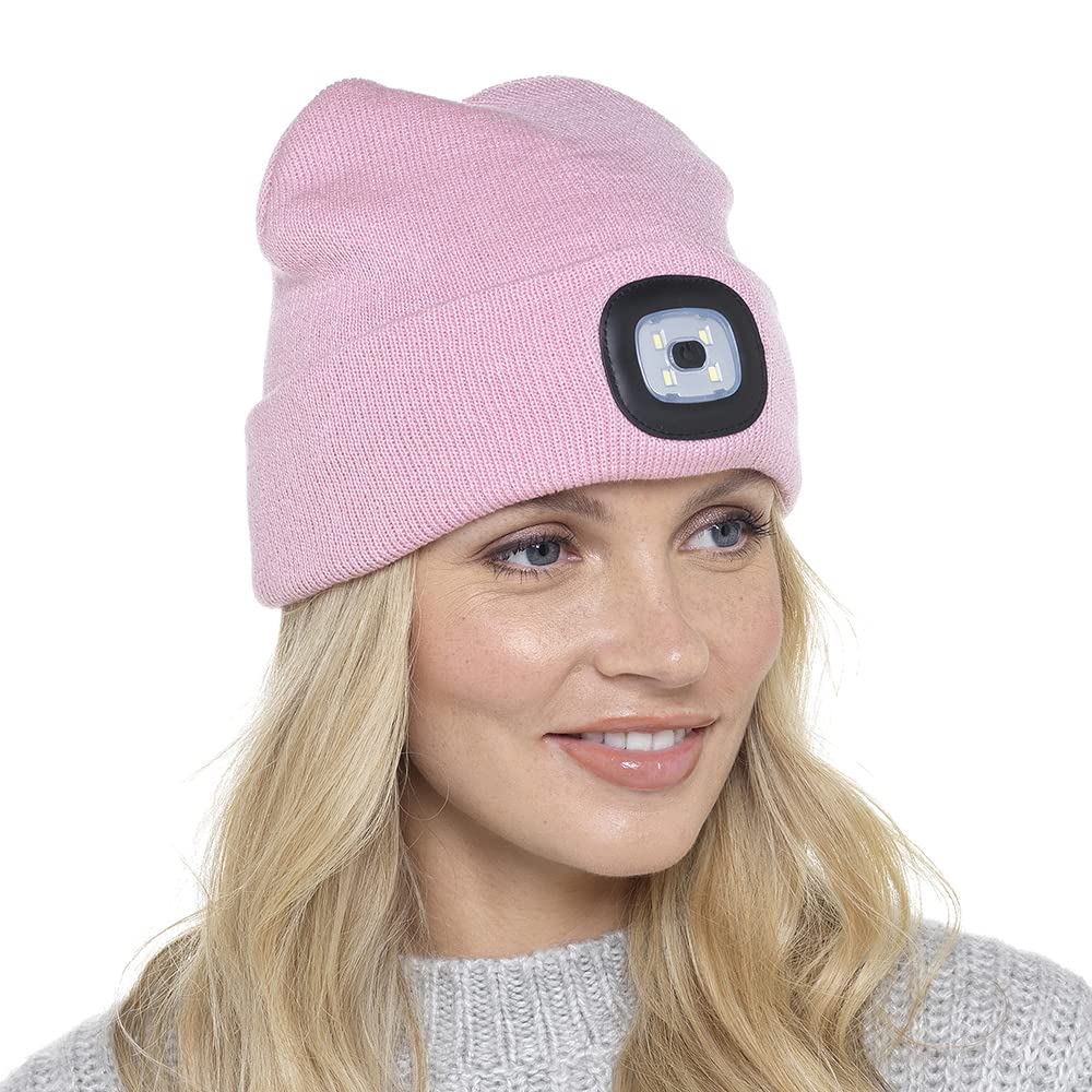 Storm Ridge Women's Beanie Hat with LED Light - Baby Pink - Acrylic