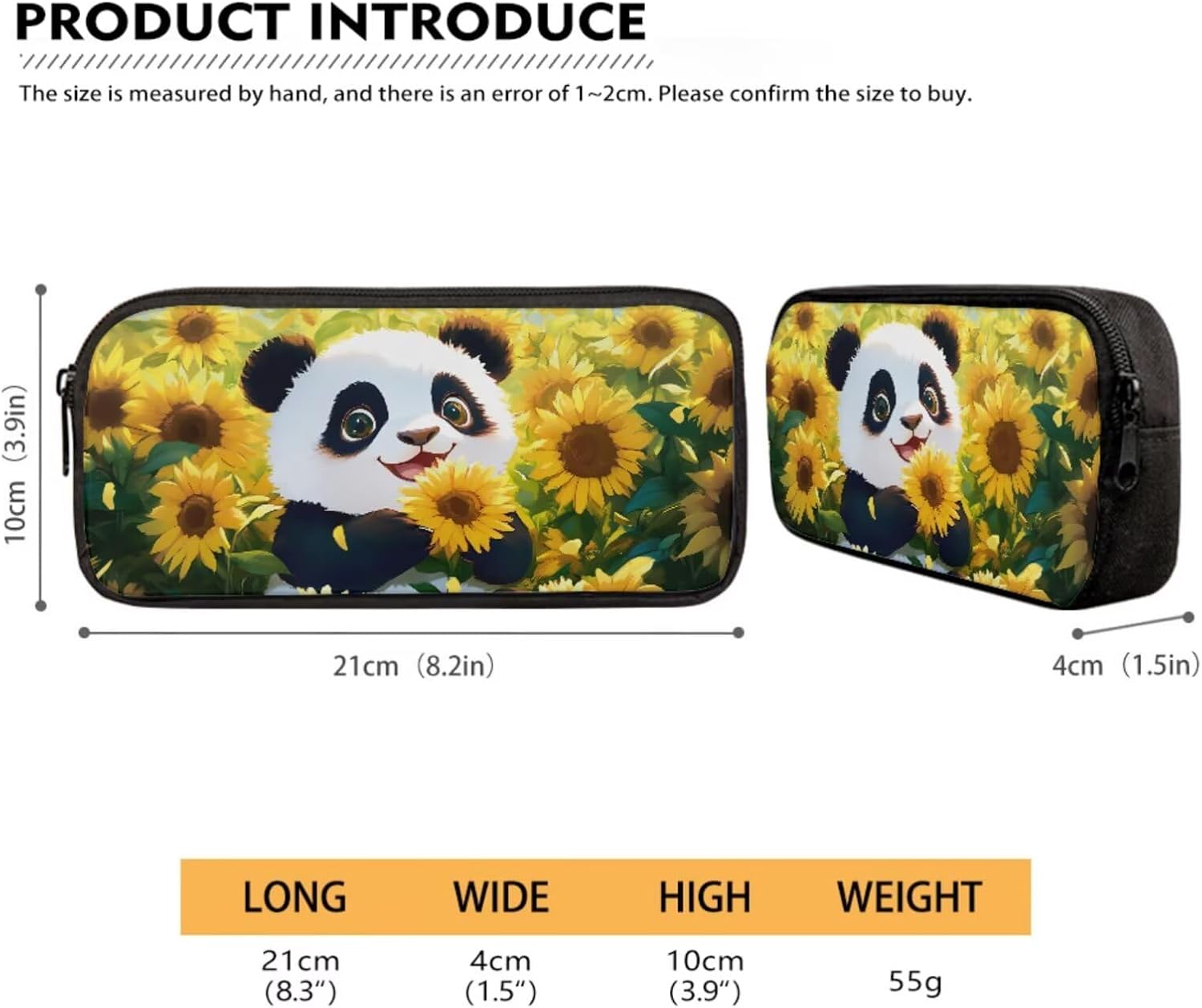 Cute Panda Vibrant Sunflower Pattern Backpack Set for School Kids 17" Bookbag, Thermal Lunch Box, Water Bottle Carrier, Pencil Pouch 4Pcs Back to School Gift for Girls