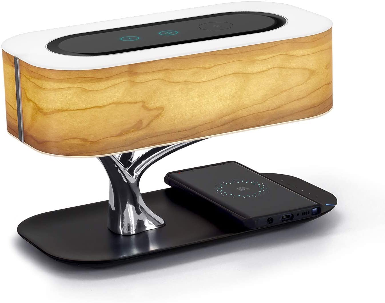 Bedside Lamp with Bluetooth Speaker and Wireless Charger, Table Lamp Desk Lamp with Sleep Mode Stepl