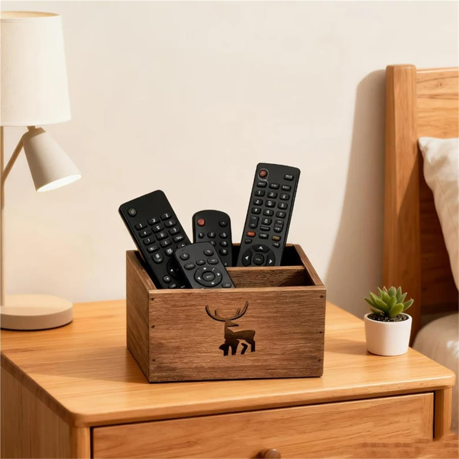 Soporte de madera para mandos a distancia Organizador de escritorio madera rústica con 2 compartimentos, caja almacenamiento Control remoto for papelería dormitorio oficina en casa