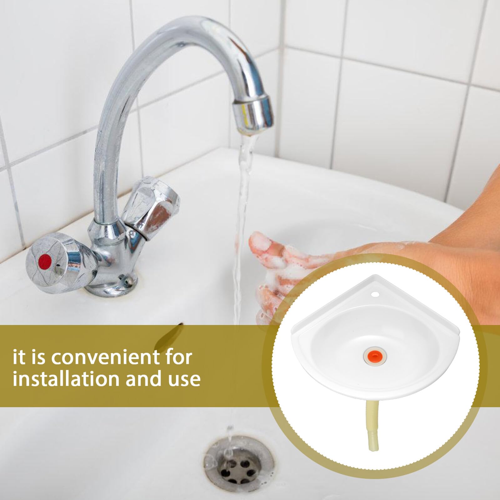 Lavabo D’angle Mural en Plastique Blanc, Mini Vasque Légère et Facile à Installer, Gain de Place pour Salles de Bain, Buanderies et Terrasses Style Aléatoire