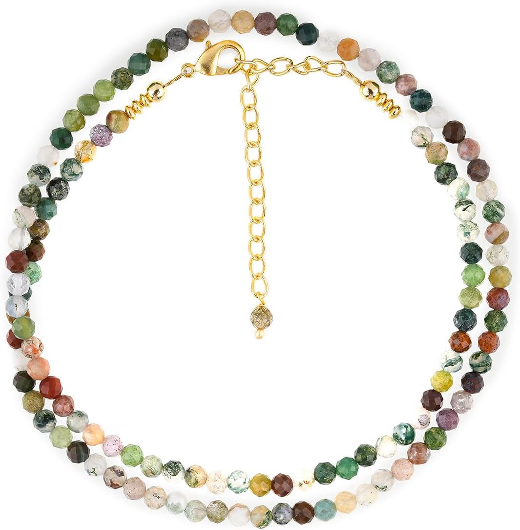Natural Beads Necklace Adjustable Choker Crystal Handmade Jewelry, 3 To 3.5 mm Beads, Hypoallergenic 18 Inch Gold Plated Gemstone Necklaces For Women
