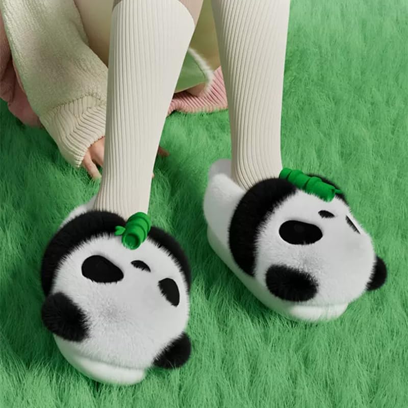 BEdaW Pantofole di Cotone A Forma di Panda, Scarpe da Casa Non Slip Interno, Peluche Calde Scarpe di Confinamento