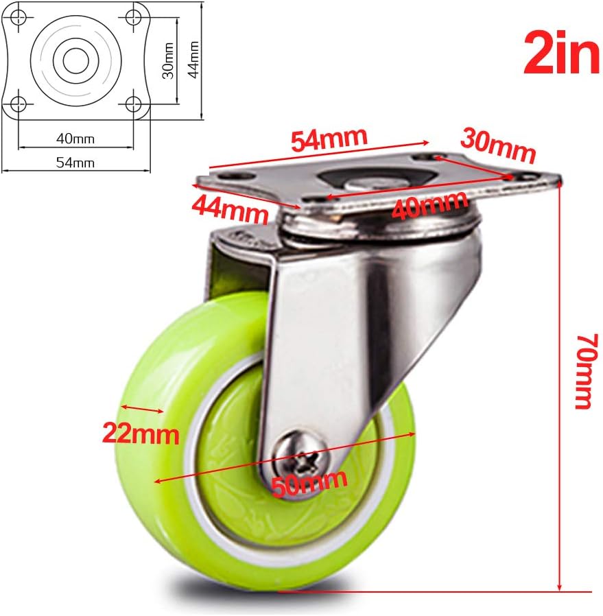 Caster Wheels Swivel Casters Trolley Furniture Casters Office Chair Casters Equipment Casters Mute Floor Wheels with Brakes 1.5/2 Inches