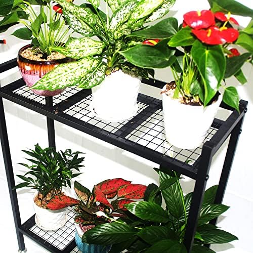 BenbrooYZ Indoor Outdoor 2 Tier Metal Tall Plant Stand Shelf, Storage Organizer Rack Plant Pot Stand Holder for Home Garden Patio (Black, 2-Tier)