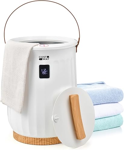 COSTWAY Calentador de toallas estilo cubo, con temporizador ajustable, soporte para disco de fragancia, apagado automático, pantalla LED, bloqueo de