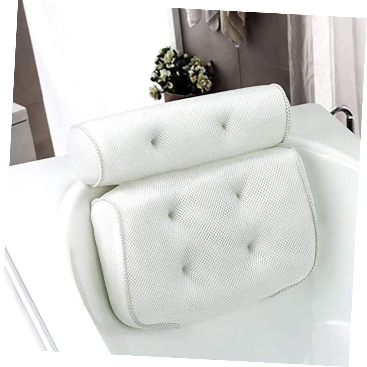 SHERCHPRY 1pezzi Cuscino Supporto Vasca Bagno Poggiatesta Cuscini Vasca Bagno Materiali Traspirante Confortevole Ventosa Fissa Dimensione Gancio Appendere Riporre Leggero Portatile Trasporta