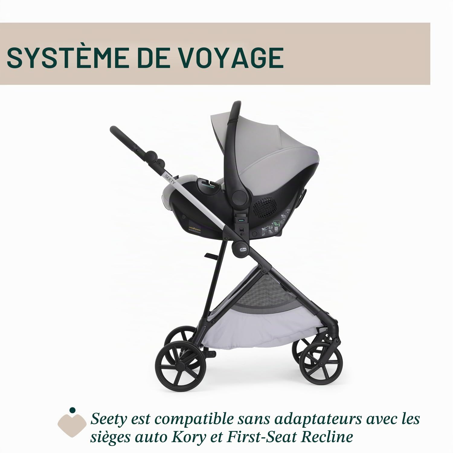 Chicco Poussette Seety, Poussette Légère et Compacte de 0 Mois à 4 Ans, Charge Max 22kg, Poussette Pliable, Dossier Réglable, Fermeture Automatique en 1 Geste, Capote Pare-soleil et Habillage Pluie