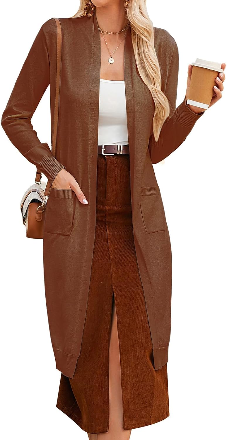 GRACE KARIN Women's 2025 Trendy Long Cardigans Sweater Lightweight Open Front Long Sleeve Maxi Duster Coats with Pockets