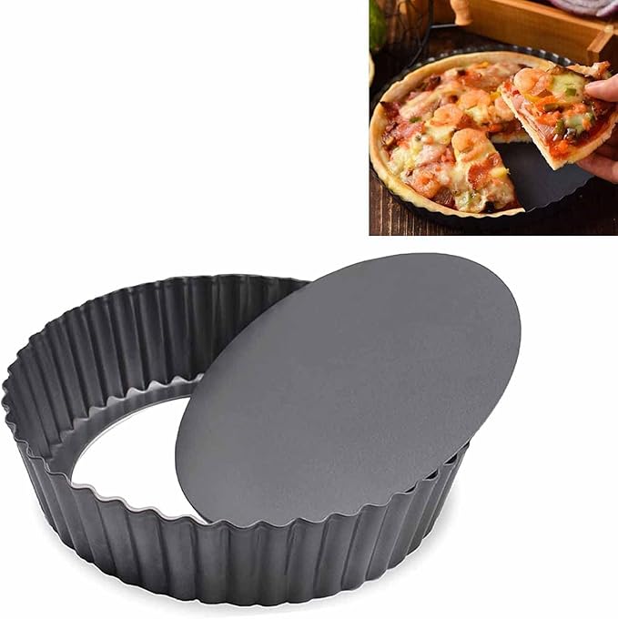 DDSHUN 8 inch Quiche Pan Round Fluted Tart Tin Flan Dish Removable