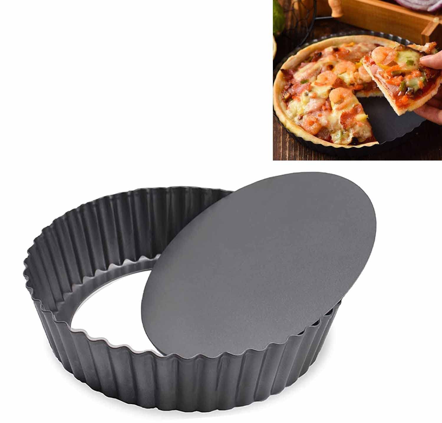 DDSHUN 8 inch Quiche Pan Round Fluted Tart Tin Flan Dish Removable Loose Bottom Non-Stick Pie Dish Quiche Pans Fruit Cake Mould Round Fruit Cake Mould for Pizza, Pie, Flans