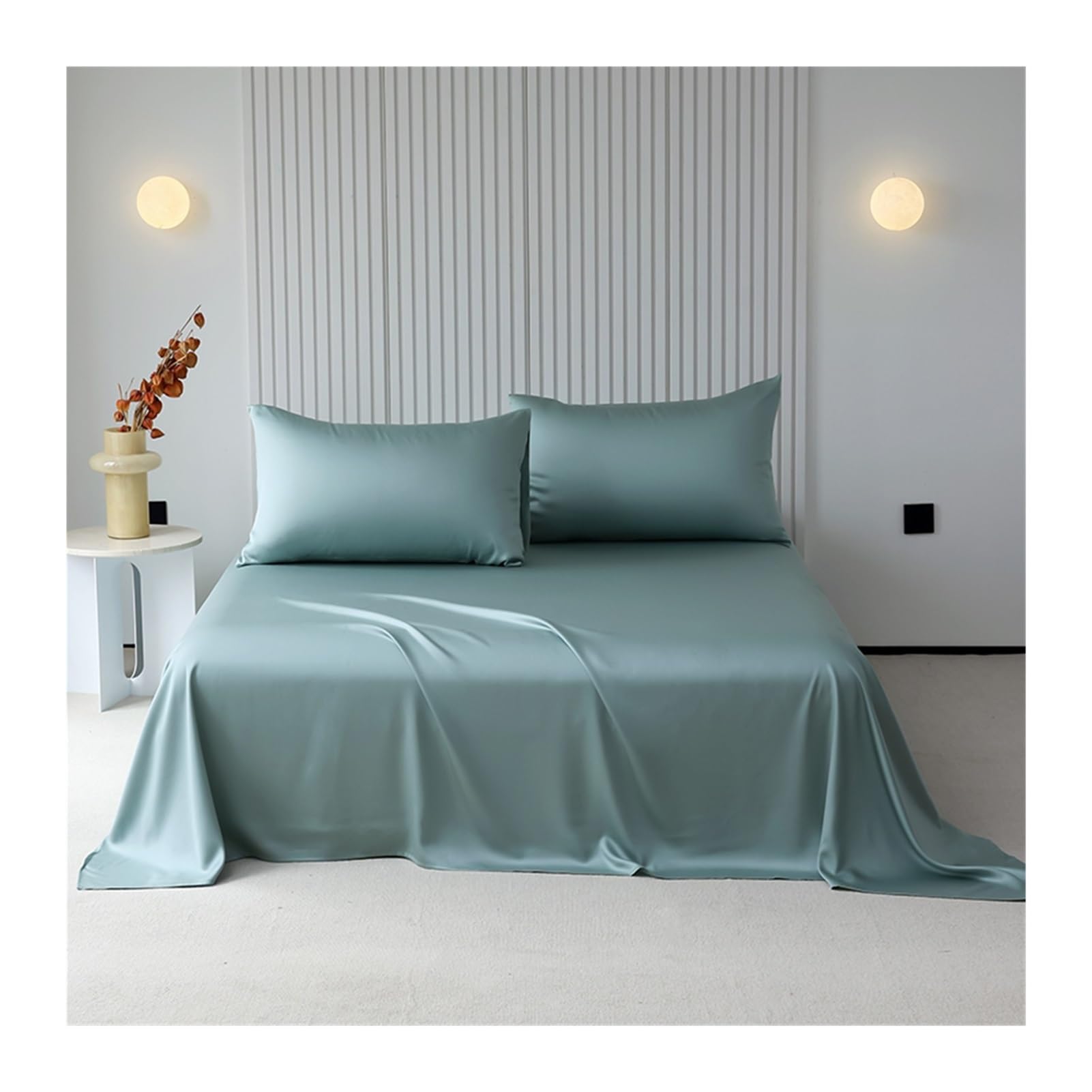 Sábana Encimera Sábana Plana 160x245cm 200x245cm 245x250cm 245x270cm de 300 Hilos de Tencel Extra Suaves y Refrescantes(Light Green,245x270cm)
