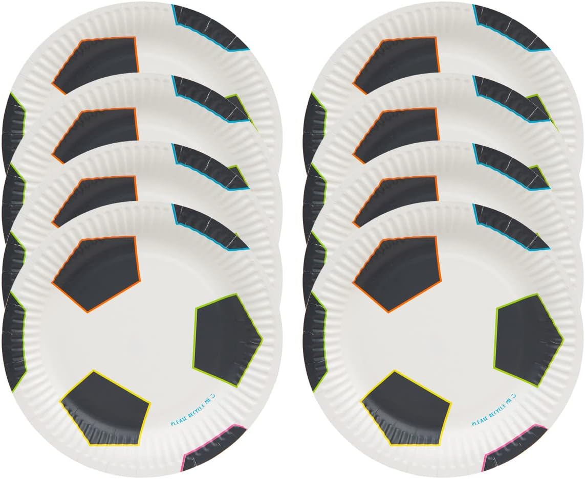 Talking Tables Soccer Plates | Pack of 12 Recyclable and Disposable Kids Party Tableware For Birthday, FIFA World Cup Football, Green, 18 centimeters