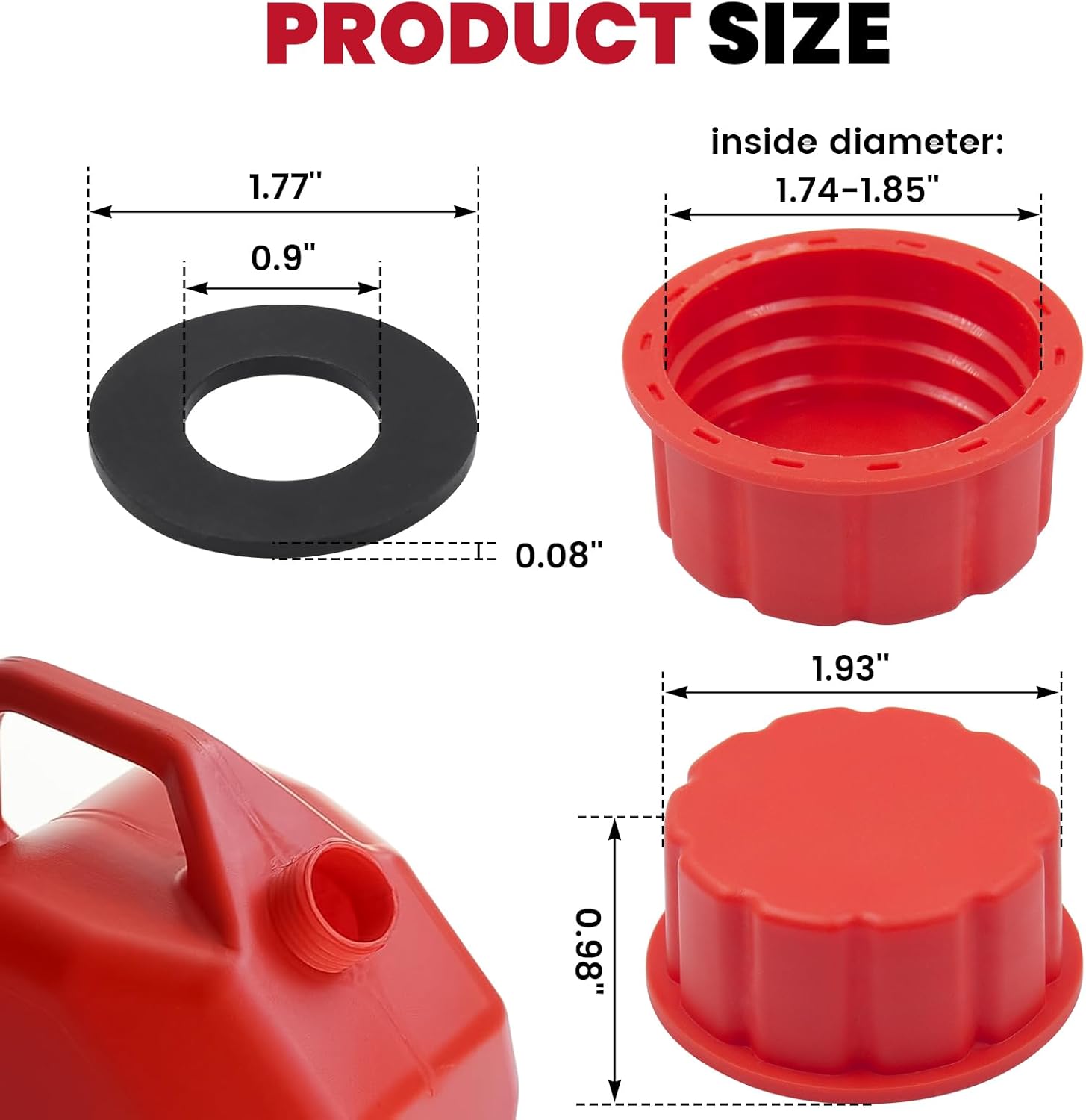 Niwikca Gas Can Cap Replacement, Universal Fit Gas Can Spout Cover, 8 Pack with Gasket for 1 & 2，5 Gallon Gasoline Can, Small Gas Canister thumbnail