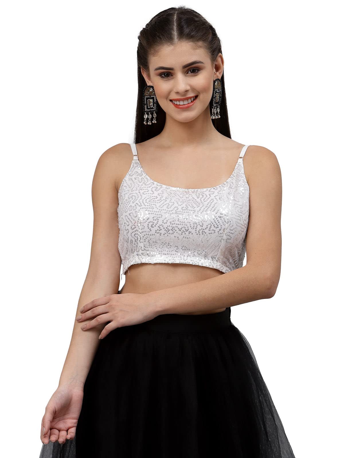Women's Girls Net Sequins Embroidered Spaghetti Crop Top for Wedding Party Festive