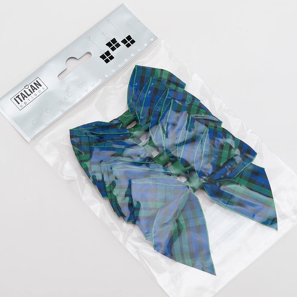 12 Fiocchi Scozzesi In Nastro – Larghezza 4 Cm, Verde E Blu, In Poliestere, Per Regali E Decorazioni Fai Da Te