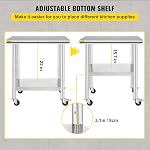 VEVOR Stainless Steel Work Table with Wheels 24 x 30 Prep Table with casters Heavy Duty Work Table for Commercial Kitchen Restaurant Business