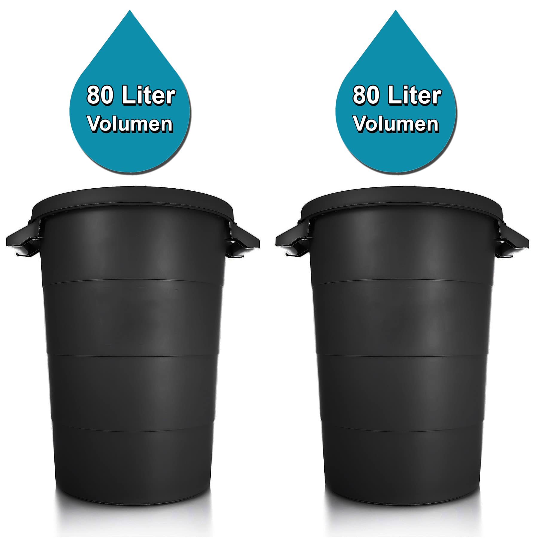 BigDean 80 Liter wetterfeste Universaltonne mit Deckel und Tragegriffen Schwarz Regentonne Mülleimer Indoor Outdoor