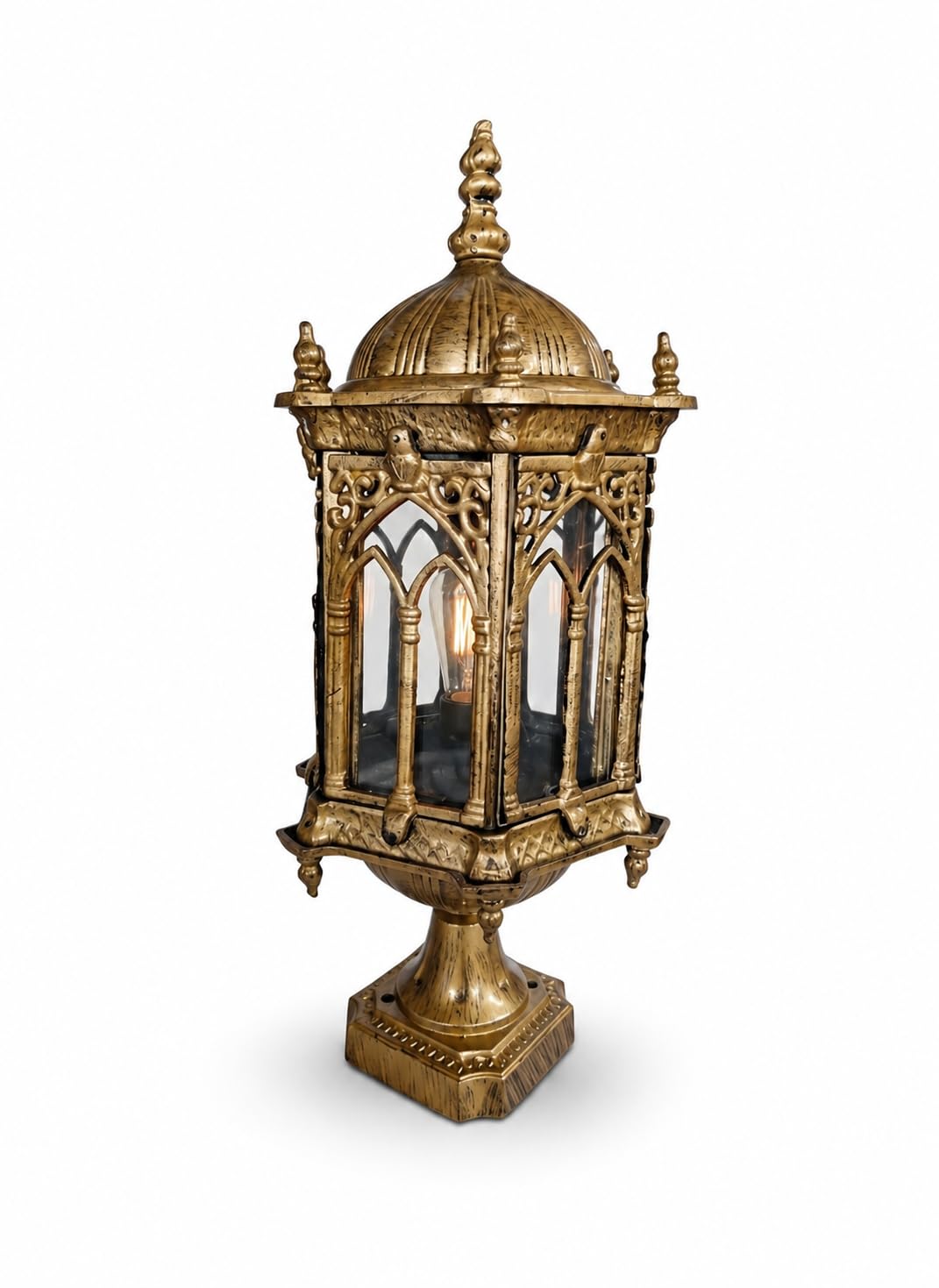 Ornate Gothic Outdoor Pillar Lantern | Aluminium Gate Pillar Lamp Decorative Garden Post Light for Main Home Gate, Balcony & Entrance E27 Holder Antique Gold Finish-picture-15