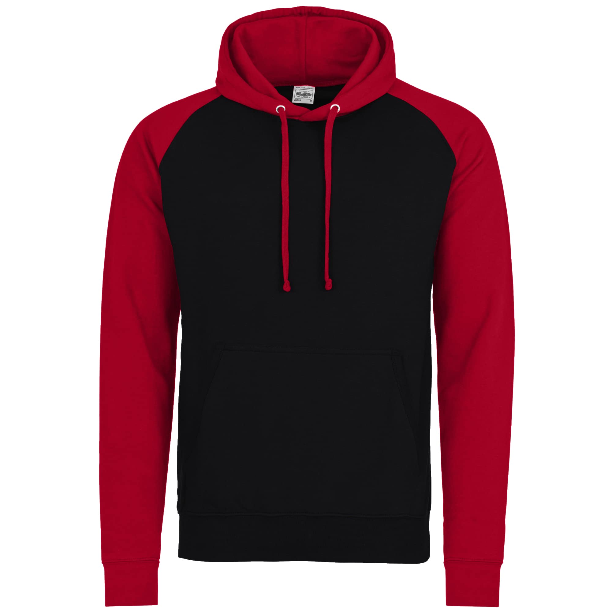 AWDis Men's Baseball Hoodie, Multicoloured (Jet Black/Fire Red), Medium