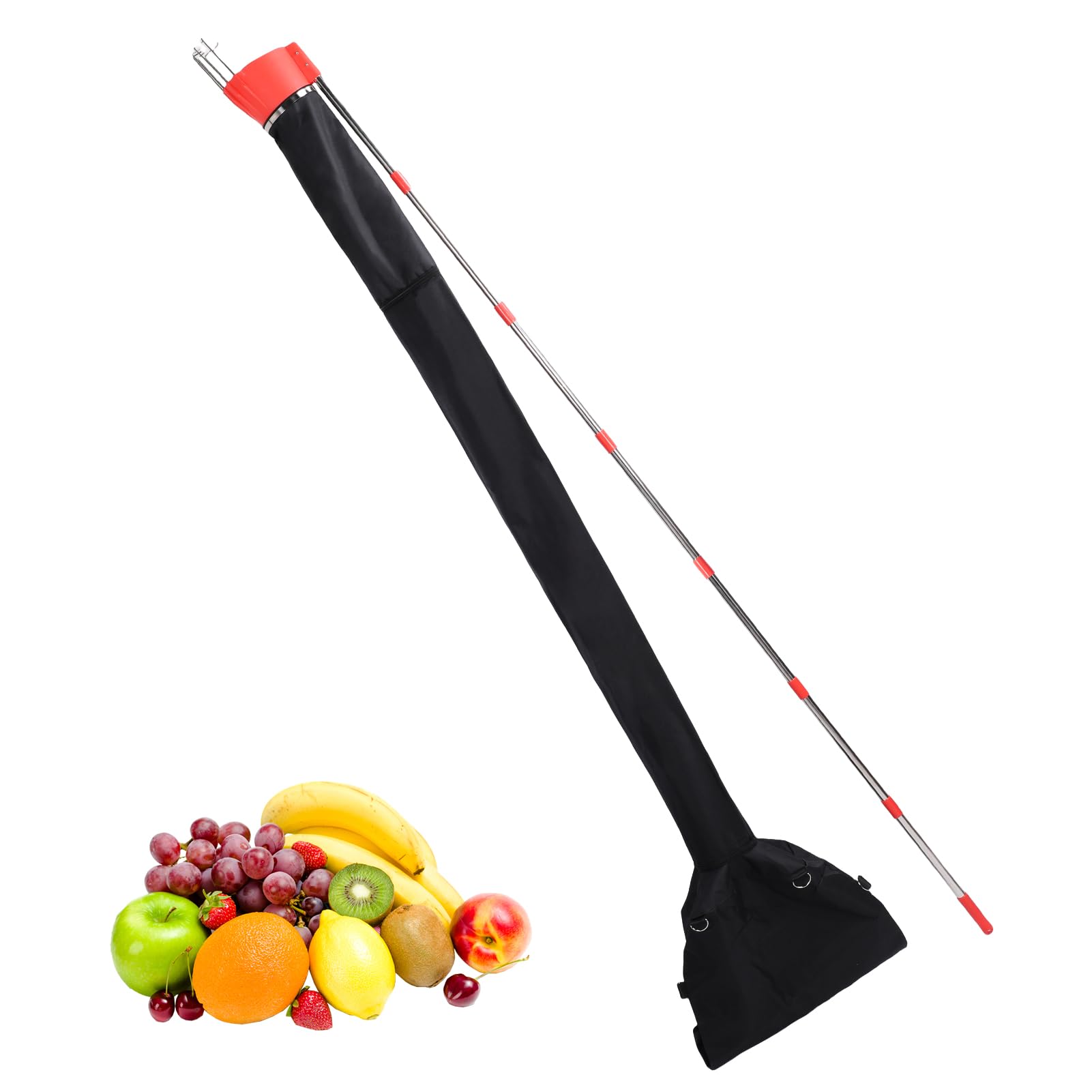 Wakects Recolector de Frutas con Mango Telescópico, Recogedor de Manzanas con Bolsa Embudo, para Cosechar Manzanas, Cítricos, Peras, Cerezas