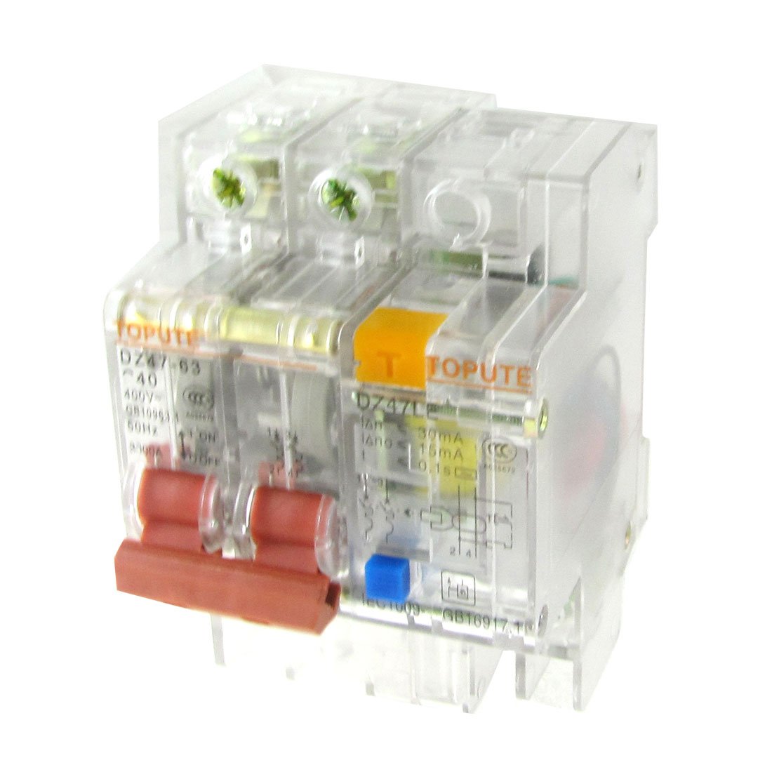 IEUMJNAT Transparent AC 400V 40A 2 Poles 2P -Professional - Leakage Circuit Breaker