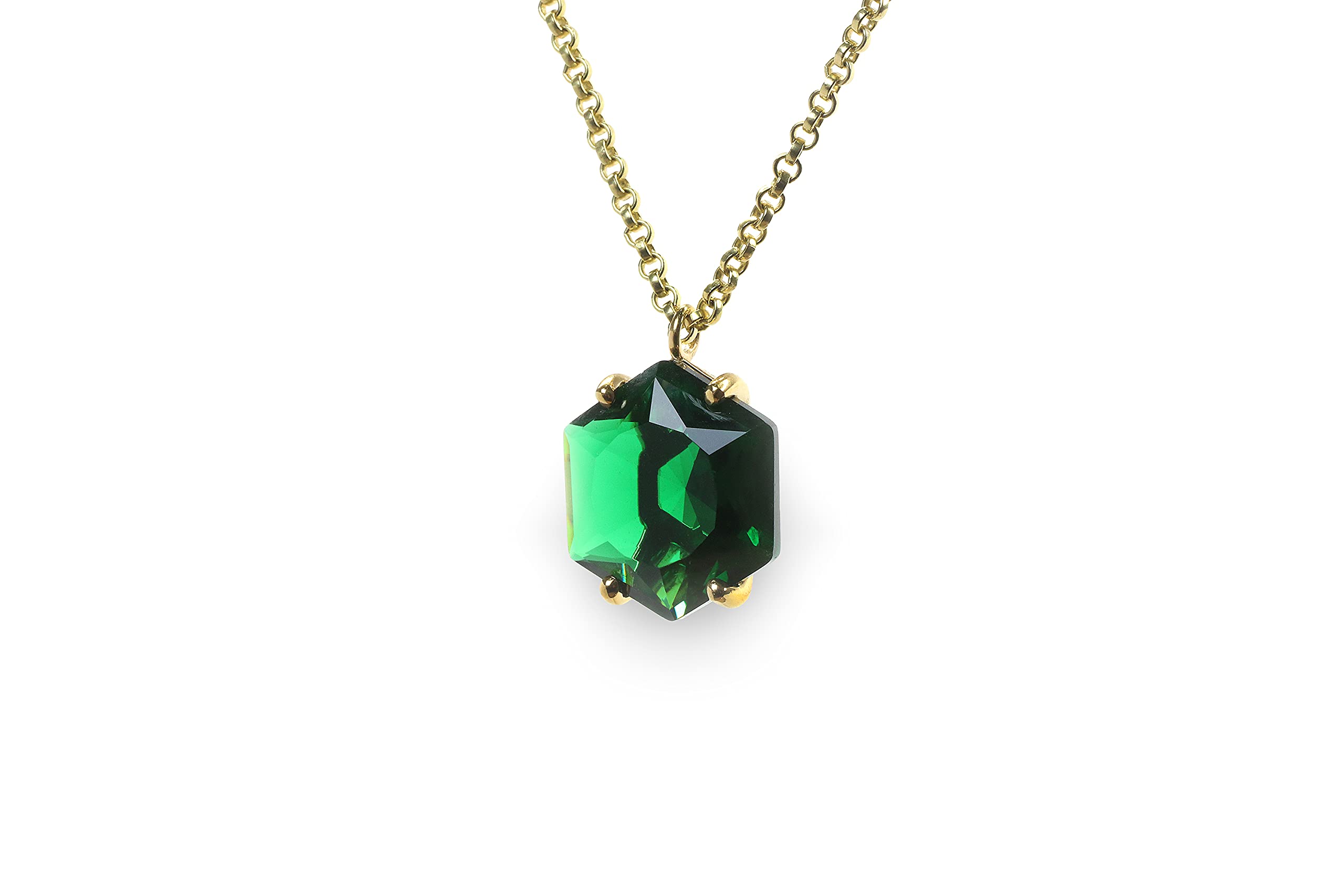 Collier émeraude hexagone en pierre précieuse véritable façonnée main - 8