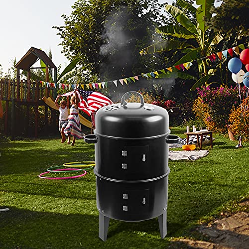 Zxmt 17 Inch Vertical Multi-Layer Steel Charcoal Smoker, Heavy Duty Round Charcoal Bbq Grill For Outdoor Smoking Charcoal Grill With Thermometer Outdoor Home Party #TOP4