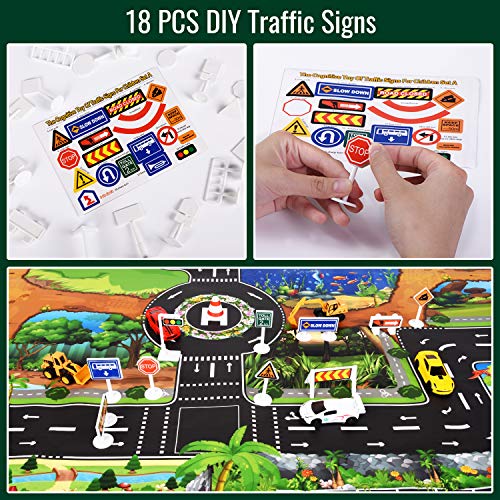 image for Joyjoz 12 Dinosaur Toys Car Sets for Boys, Toy Cars with Play Mat, 5 R