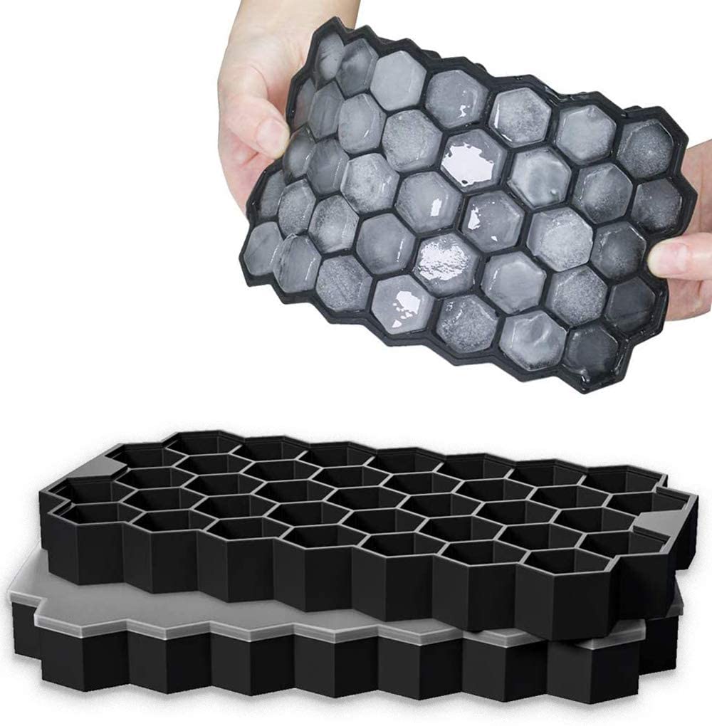 Eiswürfelform aus Silikon, 2er‑Pack 37‑Fach mit Deckel, LFGB‑geprüft | Für Whisky, Cocktails & gekühlte Getränke, lebensmittelechtes Silikon, platzsparend stapelbar, einfache Eiswürfelentnahme