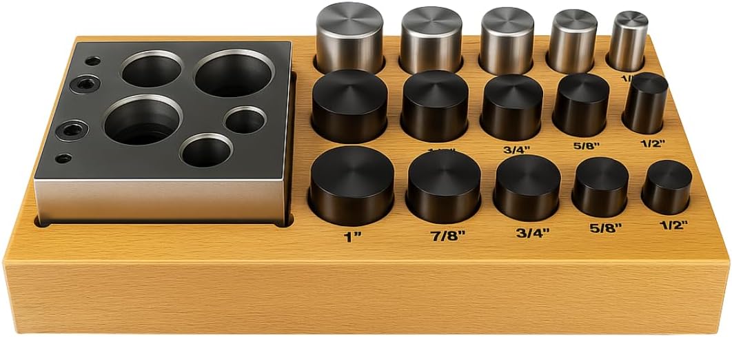 BENCH WIZARD 15 Piece Circular Disc Cutter Set | Sizes 1/2" (1.3 cm) to 1" (2.5 cm) | Flat, Concave & Convex | Hardened Steel 50-55 Degree | Wooden Box 10" (25.4 cm) x 5" (12.7 cm) x 2.25" (5.7 cm)