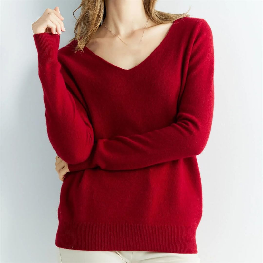 Cashmere Sweater Women's Knitted Sweaters V-Neck Long-Sleeve Pullovers Top