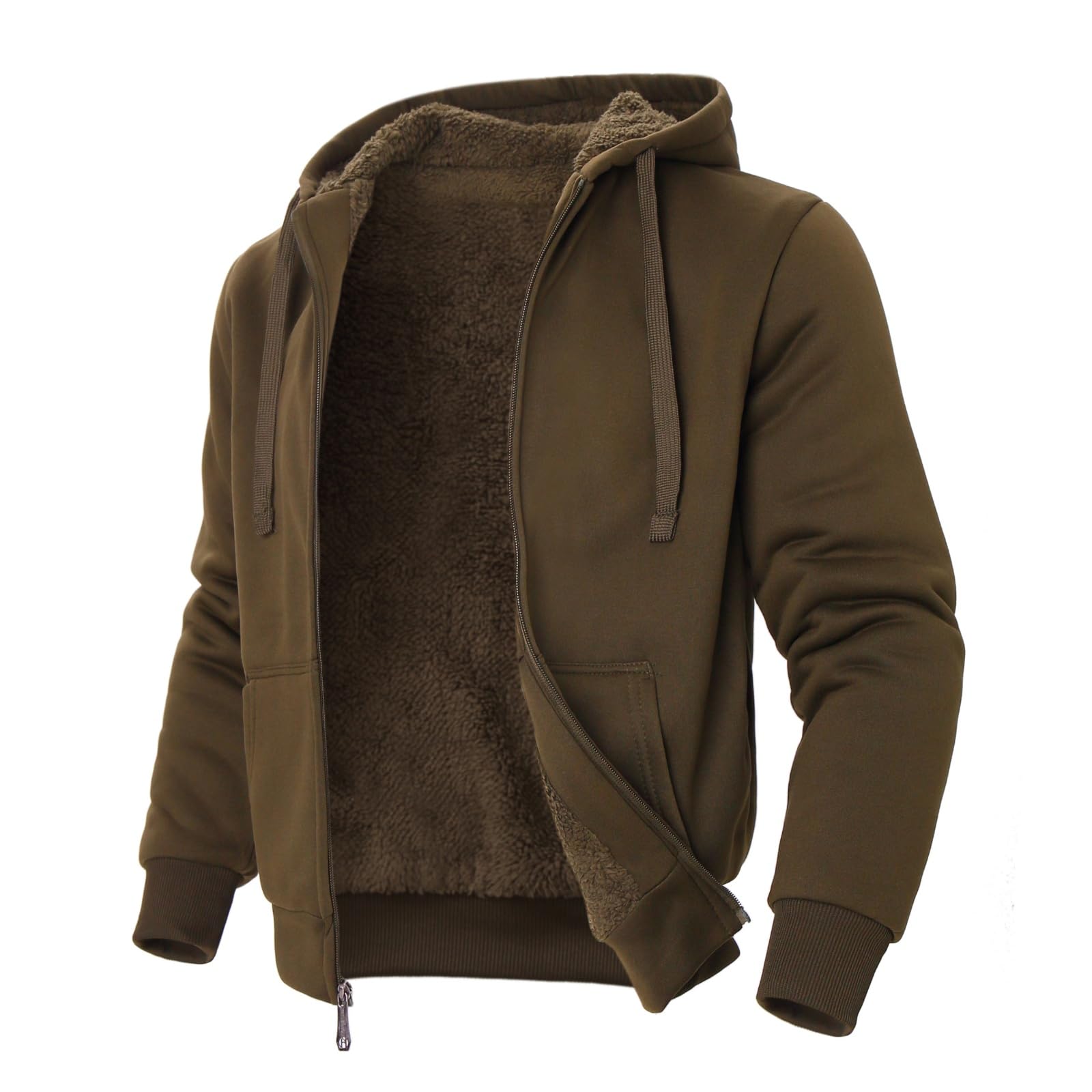 LeeHanTon Sherpa Lined Hoodies for Men Heavyweight Full Zip Up Sweatshirt Thick Fleece Winter Warm Work Jackets Plus Size