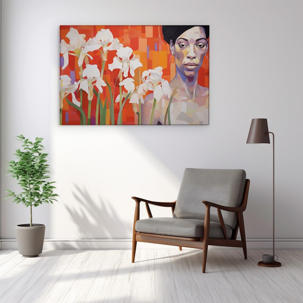 Canvas for Living room. Embracing Elegance in Blooms � The Allure of Vivid Hues and Geometric Grace, 27 x 18 inch Canvas Wall Art - Contemporary Masterpieces - Modern Home Decor
