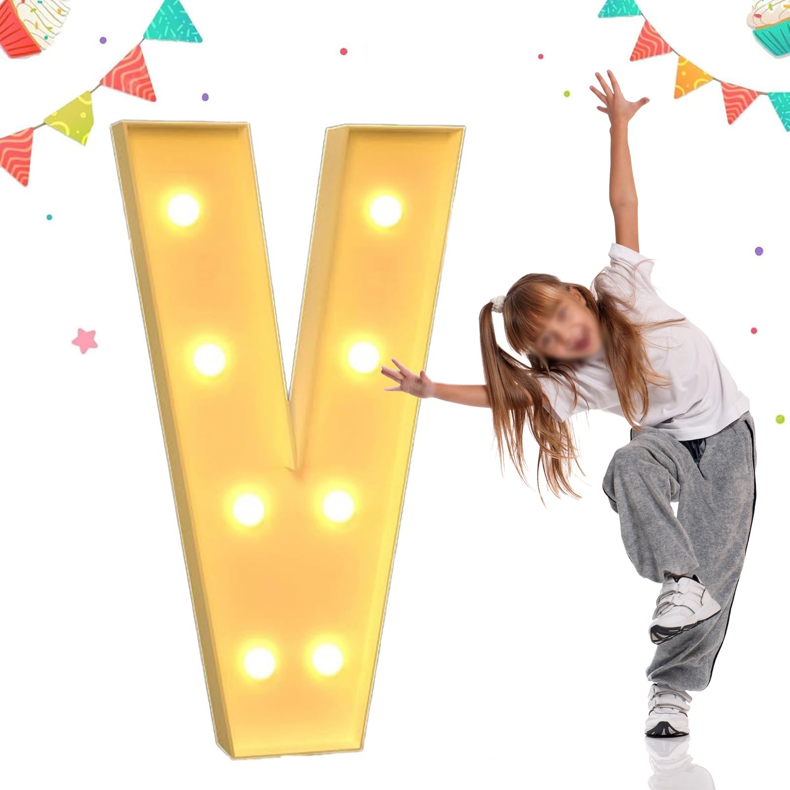 Chiffre lumineux géant V 100cm pour déco de mariage et anniversaire