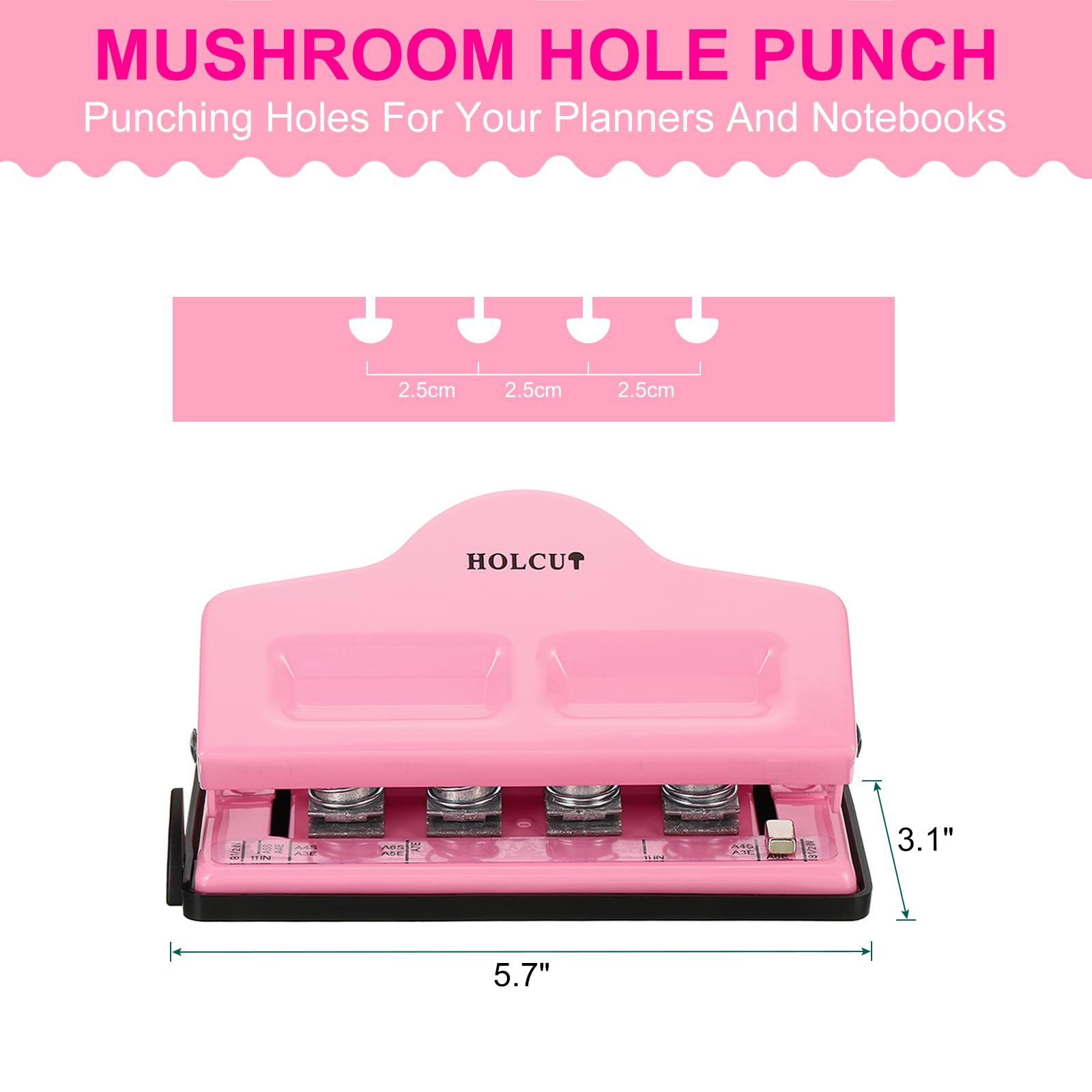 PATIKIL Mushroom Discbound Hole Punch, 4 Holes Discbound Hole Puncher for Disc Bound Planner Punch Up to 5 Papers(Pink) - Image 2