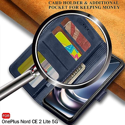Image of TheGiftKart Flip Back Cover Case for OnePlus Nord CE 2 Lite 5G | Dual-Color Leather Finish | Inbuilt Stand & Pockets | Wallet Style Flip Back Case Cover for OnePlus Nord CE 2 Lite 5G (Blue & Sky)