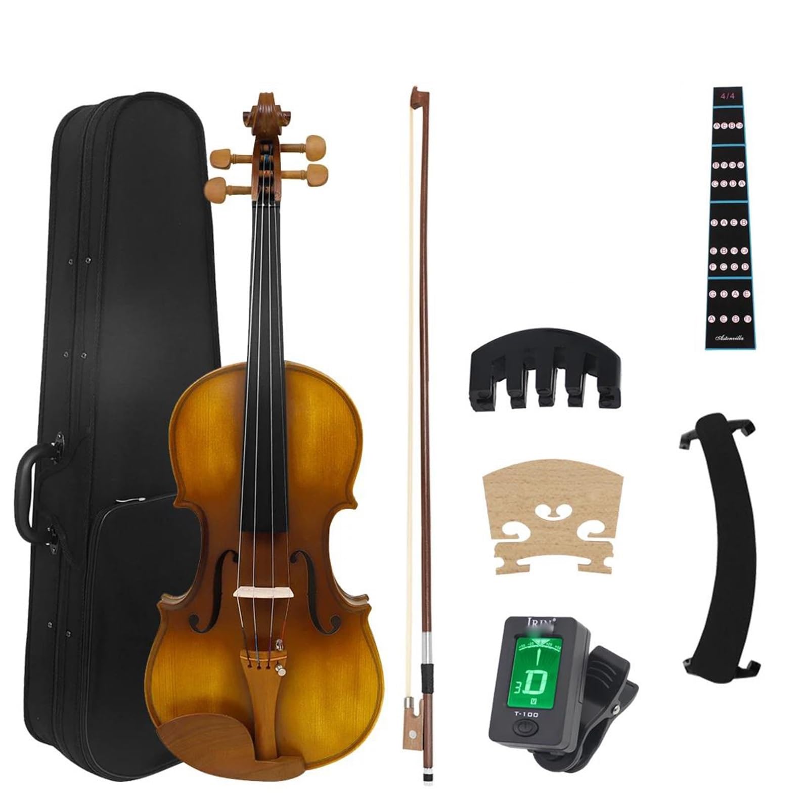 Violín Violín 4/4 Tapa De Pícea Acabado Con Rayas Tigre | Adecuado para principiantes y jugadores profesionales.(Violin Set 2)