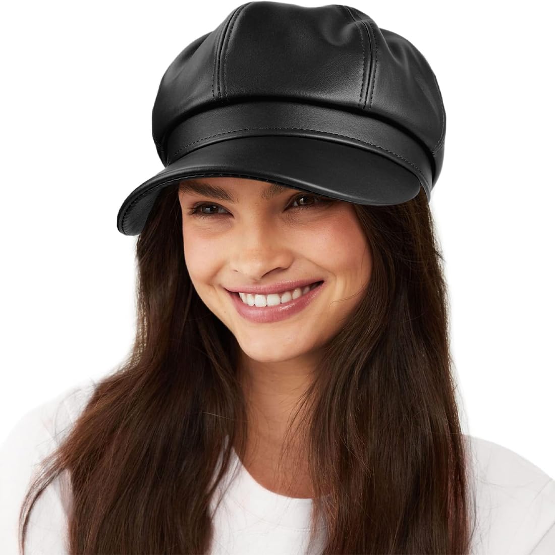 Béret En Cuir PU MESU Pour Femme - Style Newsboy Flat Top - Taille Unique Réglable 56-58cm