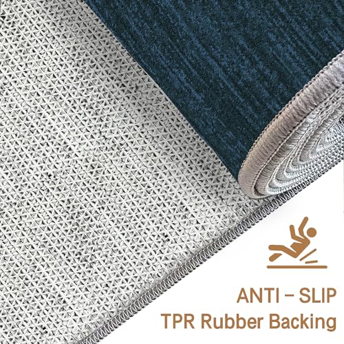 Tapis de salon bleu moderne 200 x 270 cm lavable et antidérapant - 7
