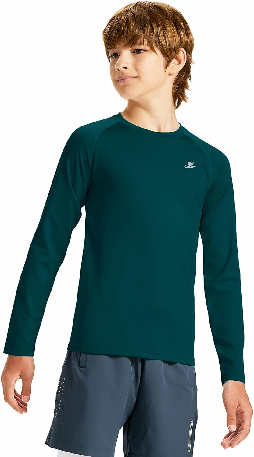 DEVOROPA Youth Boys Compression Thermal Shirt Long Sleeve Kids Fleece Baselayer Soccer Baseball Undershirt Slim/Regular/Husky