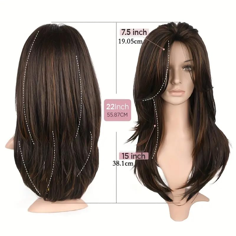 Image of Akashkrishna Hair Wig For Women Natural Looking Long Brown Mixed Blonde Wig With Bangs Heat Resistant Synthetic Hair Wig For Women with WigCap and Comb