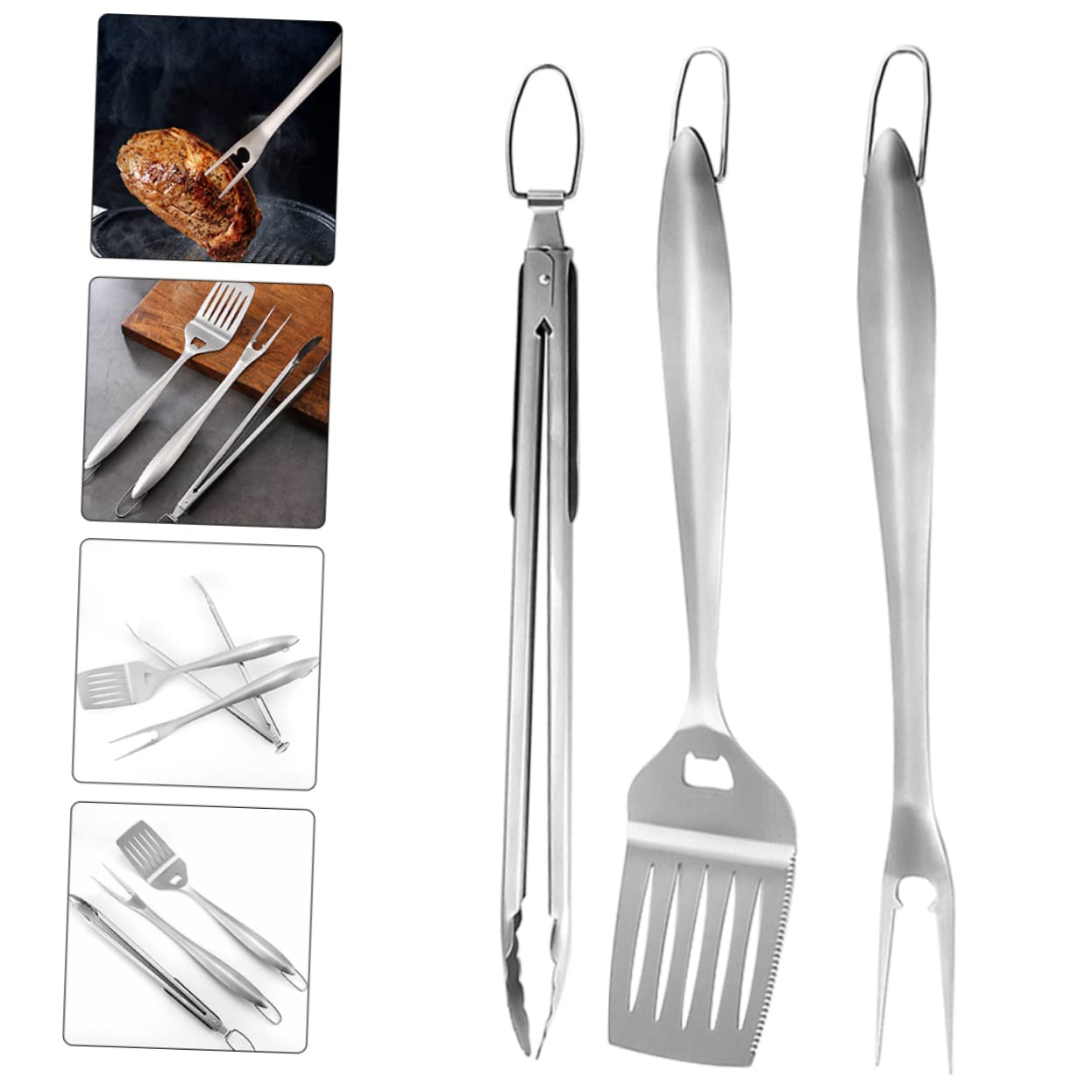INOOMP Set Di Utensili Per Barbecue Da Esterno - Custodia Per Utensili Da Grigliata Con Pinza Morsetto Pala - Accessori Per Barbecue in Acciaio Inossidabile - Compatto E Portatile