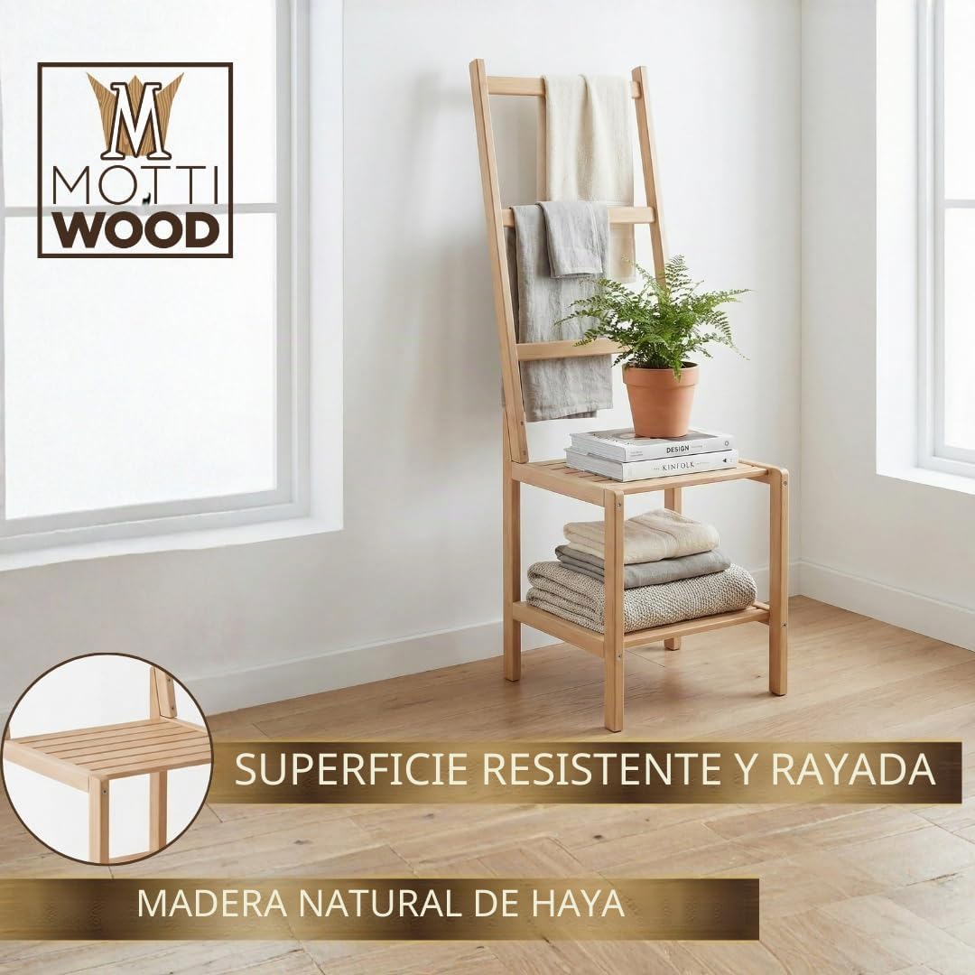 Silla toallero de madera de haya, 40 x 40,5 x 133 cm de altura, para colgar toallas de baño y dormitorio, diseño de hombre de galón, fabricado en Italia, ART.723