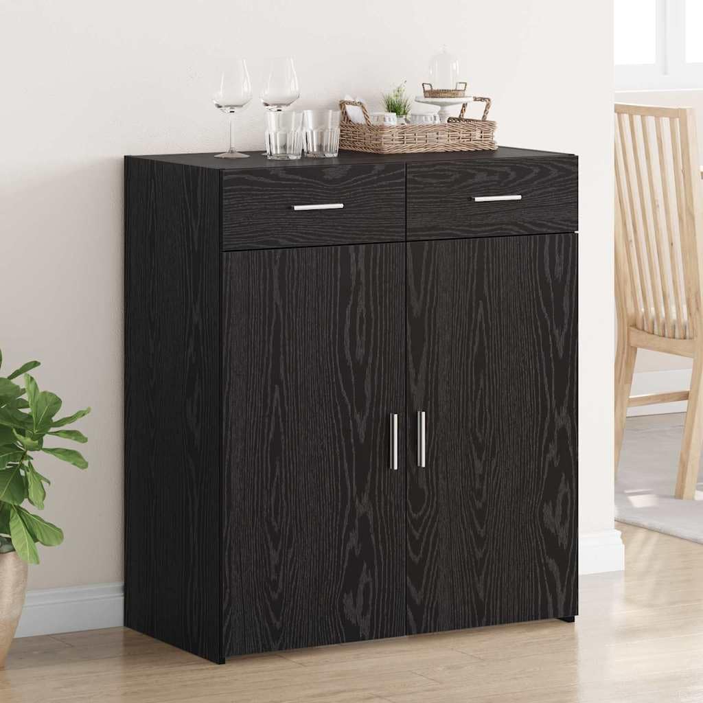 Buffet armoire chêne noir bois d'ingénierie pour rangement salon