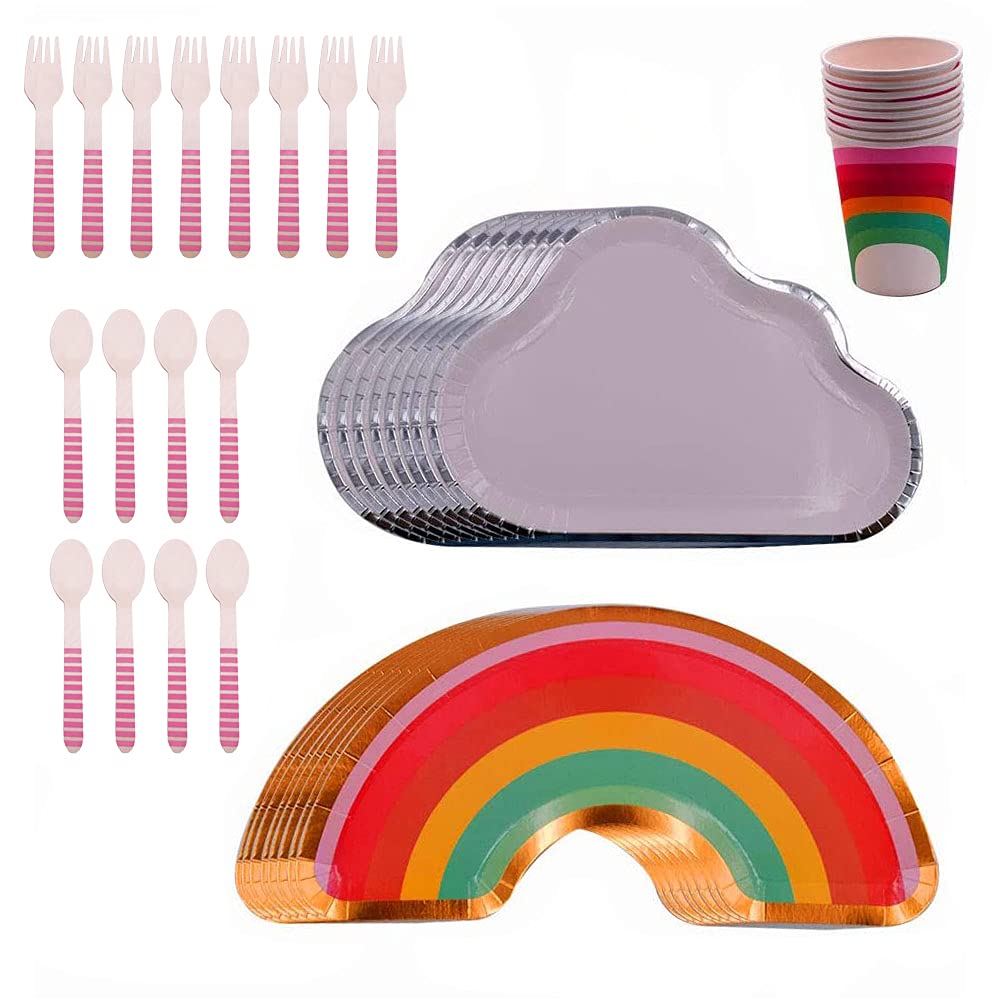 Color Party Tableware Set, 80 Pieces Plates Party Supplies, Birthday Decorations Supplies Tableware, Paper Dinnerware Set, Color Paper Tableware, for Daily Use in The Family